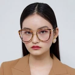 LINDA FARROW UK Liza Cat Eye Optical Frame In Tortoiseshell And Yellow Gold