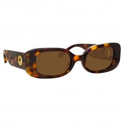 LINDA FARROW UK Women's Lola Rectangular Sunglasses In Tortoiseshell