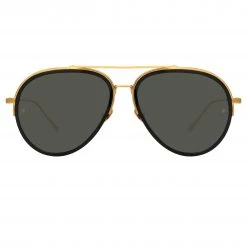 LINDA FARROW (U.K.) Abel Aviator Sunglasses In Black And Yellow Gold Women's
