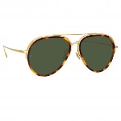 LINDA FARROW (U.K.) Abel Aviator Sunglasses In Tortoiseshell