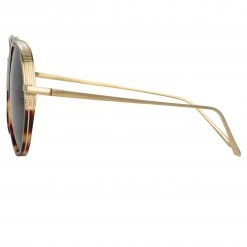 LINDA FARROW (U.K.) Abel Aviator Sunglasses In Tortoiseshell
