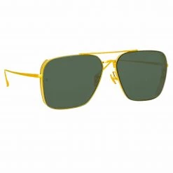 LINDA FARROW (U.K.) The Asher | Asher Aviator Sunglasses In Yellow Gold Frame (C1)