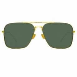 LINDA FARROW (U.K.) The Asher | Asher Aviator Sunglasses In Yellow Gold Frame (C1)