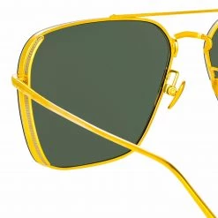 LINDA FARROW (U.K.) The Asher | Men's Aviator Sunglasses In Yellow Gold Frame (C1) Women's