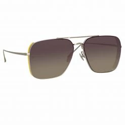 LINDA FARROW (U.K.) Women's The Asher | Aviator Sunglasses In White Gold Frame (C2)