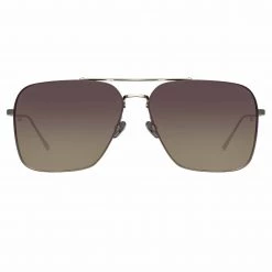 LINDA FARROW (U.K.) Women's The Asher | Aviator Sunglasses In White Gold Frame (C2)