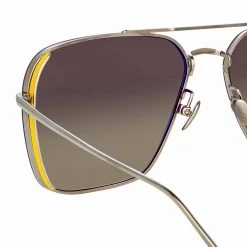 LINDA FARROW (U.K.) Women's The Asher | Aviator Sunglasses In White Gold Frame (C2)
