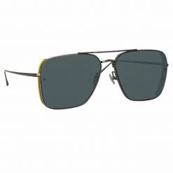 LINDA FARROW (U.K.) Asher Aviator Sunglasses In Nickel