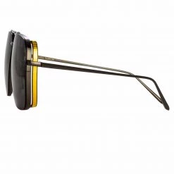 LINDA FARROW (U.K.) Asher Aviator Sunglasses In Nickel