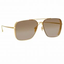LINDA FARROW (U.K.) The Asher | Aviator Sunglasses In Light Gold Frame (C4)