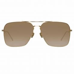 LINDA FARROW (U.K.) The Asher | Aviator Sunglasses In Light Gold Frame (C4)