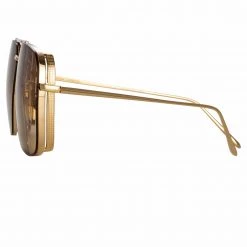 LINDA FARROW (U.K.) The Asher | Aviator Sunglasses In Light Gold Frame (C4)