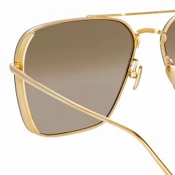 LINDA FARROW (U.K.) The Asher | Aviator Sunglasses In Light Gold Frame (C4)