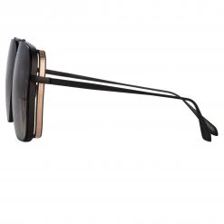 LINDA FARROW (U.K.) Asher Aviator Sunglasses In Black Women's