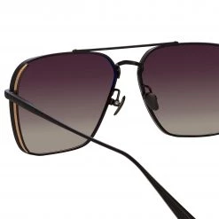 LINDA FARROW (U.K.) Asher Aviator Sunglasses In Black Women's