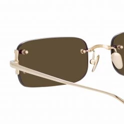 LINDA FARROW (U.K.) Taylor Rectangular Sunglasses In Light Gold And Brown