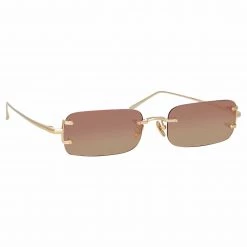 LINDA FARROW (U.K.) Taylor Rectangular Sunglasses In Light Gold Women's