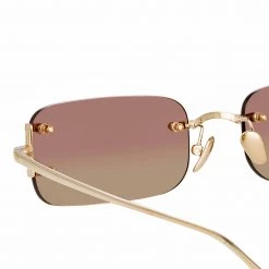 LINDA FARROW (U.K.) Taylor Rectangular Sunglasses In Light Gold Women's