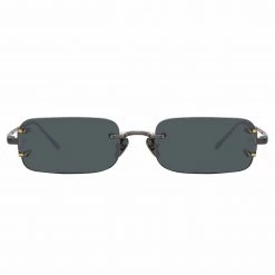 LINDA FARROW (U.K.) Taylor Rectangular Sunglasses In Nickel Women's