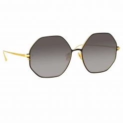 LINDA FARROW (U.K.) Leif Oversized Sunglasses In Yellow Gold And Black Women's