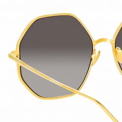 LINDA FARROW (U.K.) Leif Oversized Sunglasses In Yellow Gold And Black Women's