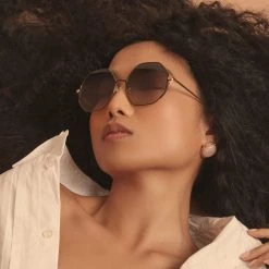 LINDA FARROW (U.K.) Leif Oversized Sunglasses In Yellow Gold And Brown Women's