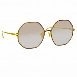 LINDA FARROW (U.K.) Women's Leif Oversized Sunglasses In Yellow Gold And Brown