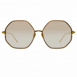 LINDA FARROW (U.K.) Women's Leif Oversized Sunglasses In Yellow Gold And Brown