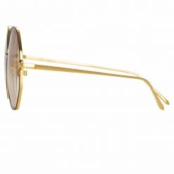LINDA FARROW (U.K.) Women's Leif Oversized Sunglasses In Yellow Gold And Brown