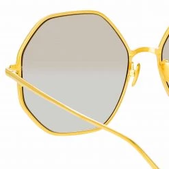 LINDA FARROW (U.K.) Women's Leif Oversized Sunglasses In Yellow Gold And Brown
