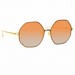 LINDA FARROW (U.K.) Leif Oversized Sunglasses In Yellow Gold And Brown Women's