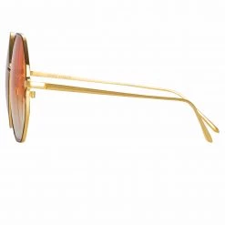 LINDA FARROW (U.K.) Leif Oversized Sunglasses In Yellow Gold And Brown Women's