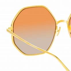 LINDA FARROW (U.K.) Leif Oversized Sunglasses In Yellow Gold And Brown Women's