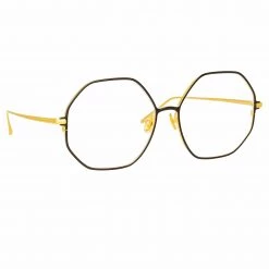 LINDA FARROW (U.K.) Leif Oversized Optical Frame In Yellow Gold And Black