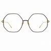 LINDA FARROW (U.K.) Leif Oversized Optical Frame In Yellow Gold And Black