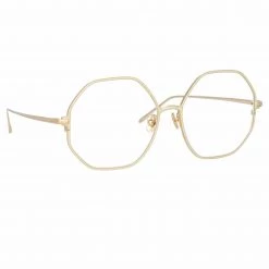 LINDA FARROW (U.K.) Hexagon Leif Oversized Optical Frame In Light Gold And Cream
