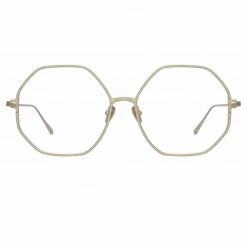 LINDA FARROW (U.K.) Hexagon Leif Oversized Optical Frame In Light Gold And Cream