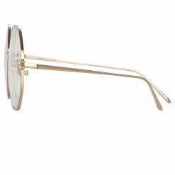 LINDA FARROW (U.K.) Hexagon Leif Oversized Optical Frame In Light Gold And Cream