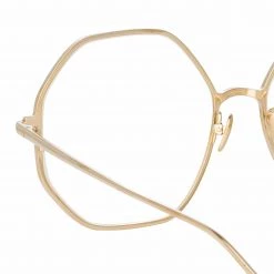 LINDA FARROW (U.K.) Hexagon Leif Oversized Optical Frame In Light Gold And Cream