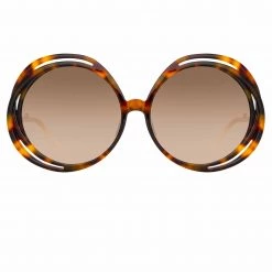 LINDA FARROW (U.K.) Ellen Round Sunglasses In Tortoiseshell Women's