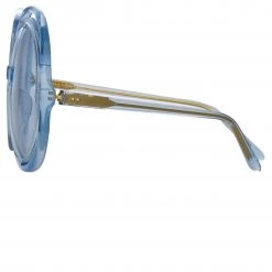 LINDA FARROW (U.K.) Ellen Round Sunglasses In Blue Women's