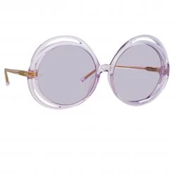 LINDA FARROW (U.K.) Ellen Round Sunglasses In Lilac Women's