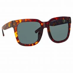 LINDA FARROW (U.K.) Freya Square Sunglasses In Tortoiseshell