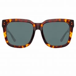 LINDA FARROW (U.K.) Freya Square Sunglasses In Tortoiseshell