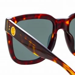 LINDA FARROW (U.K.) Freya Square Sunglasses In Tortoiseshell