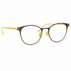 LINDA FARROW (U.K.) Ricci Cat Eye Optical Frame In Yellow Gold And Black