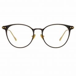 LINDA FARROW (U.K.) Ricci Cat Eye Optical Frame In Yellow Gold And Black