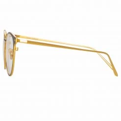 LINDA FARROW (U.K.) Ricci Cat Eye Optical Frame In Yellow Gold And Black