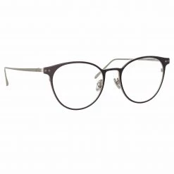 LINDA FARROW (U.K.) Women's Ricci Cat Eye Optical Frame In White Gold And Black