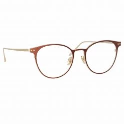 LINDA FARROW (U.K.) Ricci Cat Eye Optical Frame In Light Gold And Brown